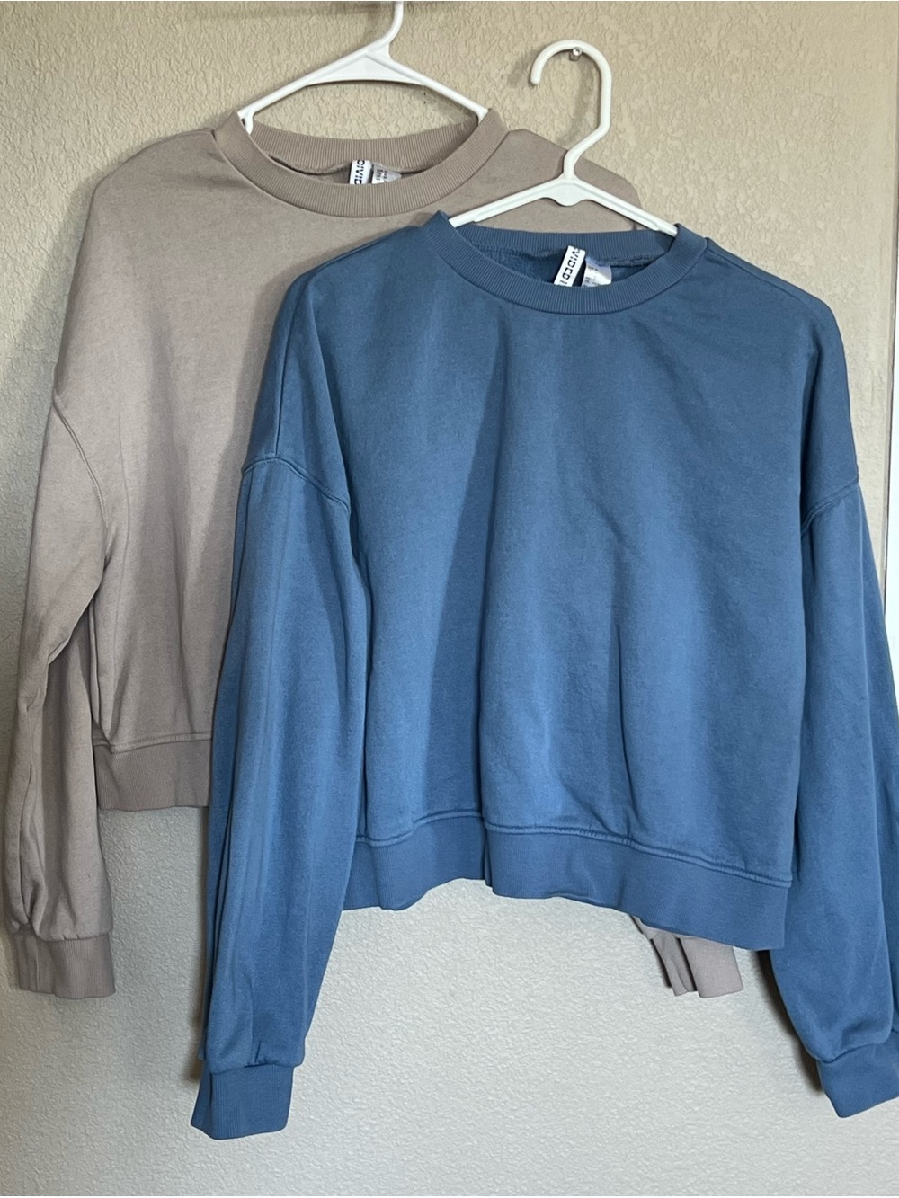 Divided Two Boxy Crewneck Sweatshirt in Blue and Taupe